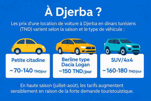 Les prix d’une location de voiture à Djerba en dinars tunisiens (TND)