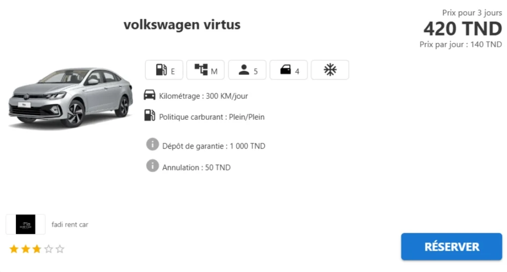 Volkswagen Virtus (Agence Fadi Rent Car)