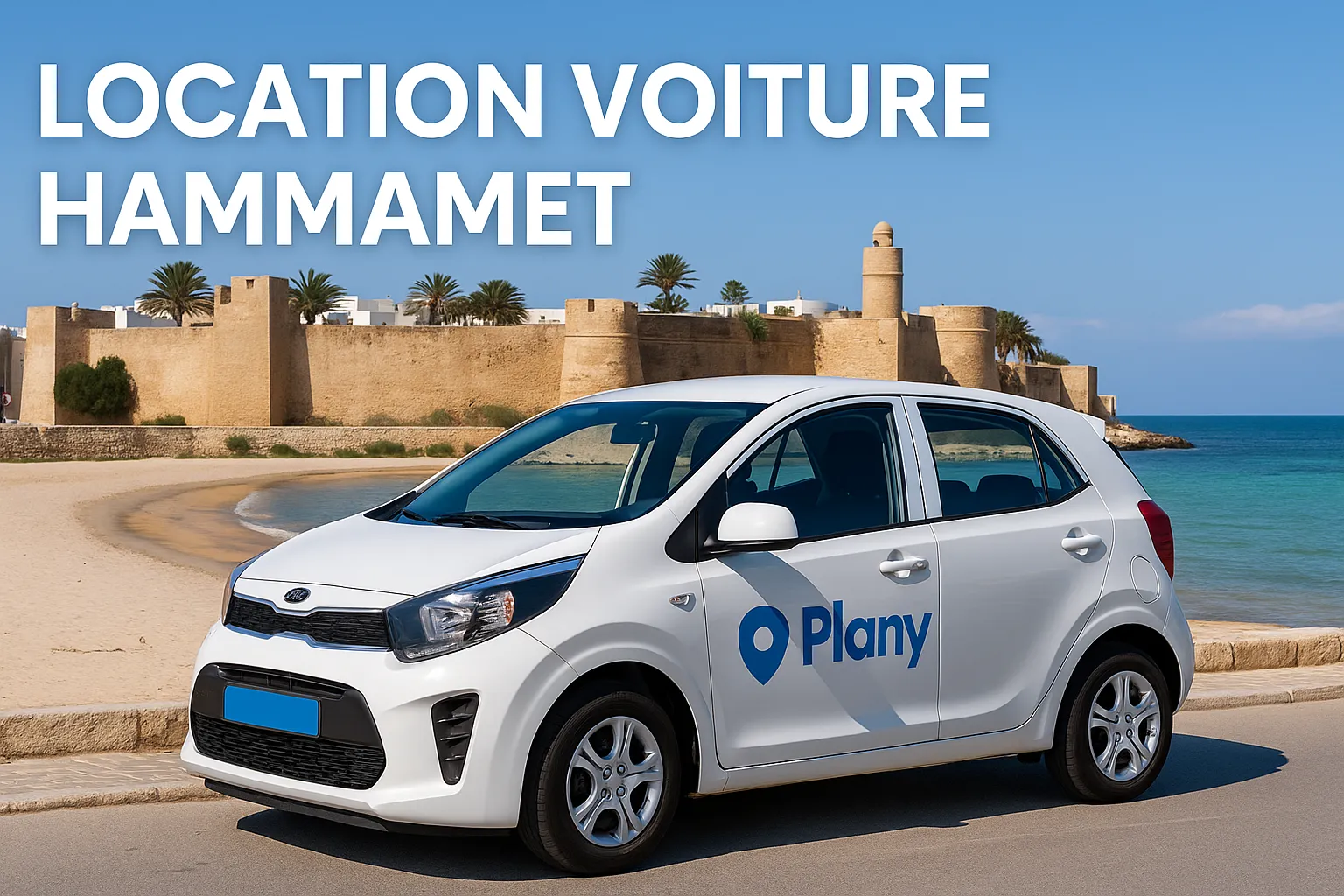 Voiture de location Plany à Hammamet avec vue sur la médina et la plage